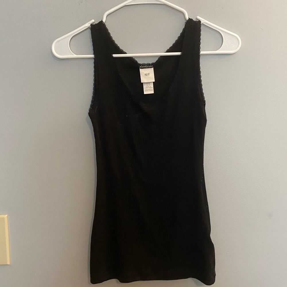 black lace trim tank top